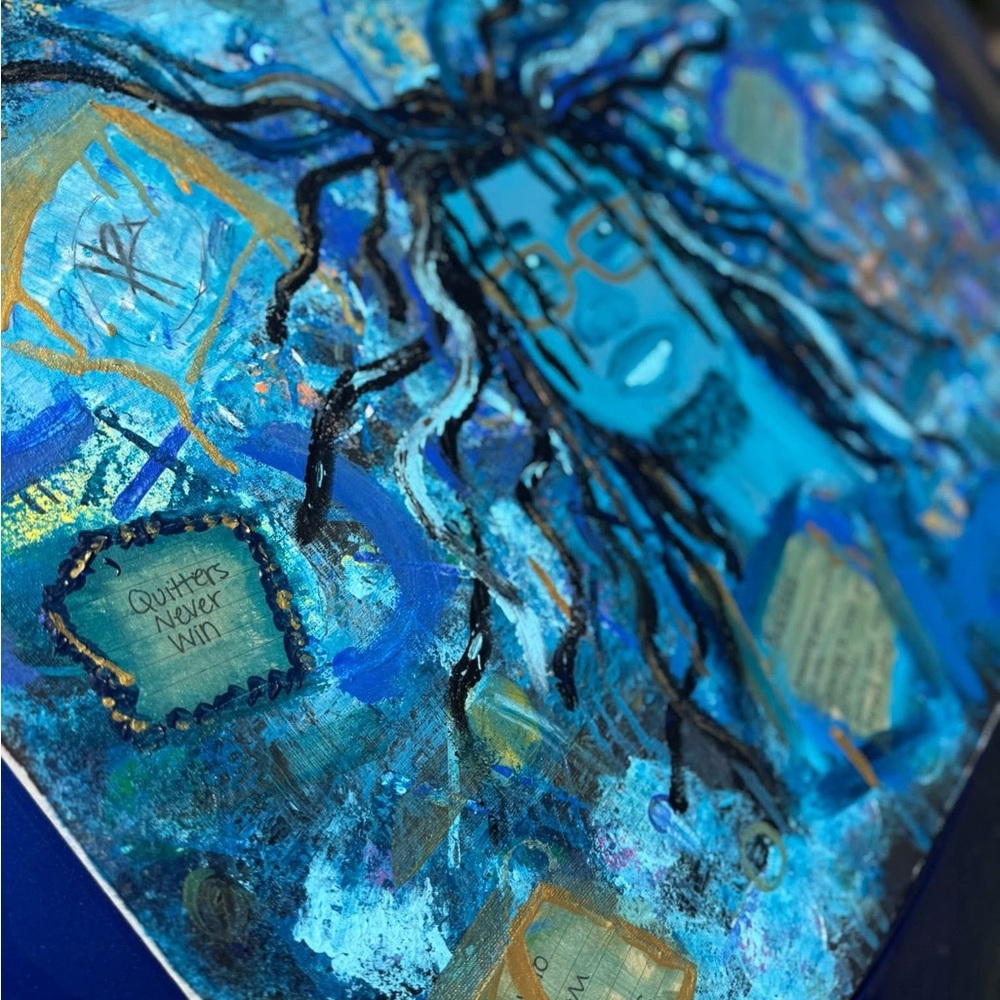 Vibrant Blue and Gold Abstract Canvas - Picture 4 of 10
